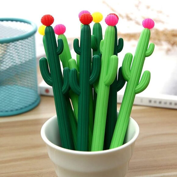 Pack of 30 Cactus Shaped Ballpoint Black 0.5mm Gel Ink Rollerball Pen for School - Picture 1 of 6
